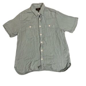 Frye Short Sleeve Button Down Blue Green and White Size Medium